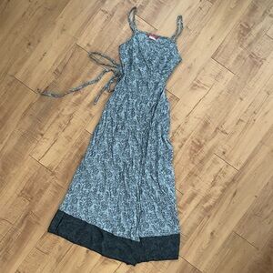 Vintage Gray Floral Wrap Around Maxi Dress
